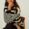 Best Oasis Mixed Stripe Crew Neck Weekend Jumper Blue