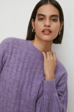 New Oasis Mock Neck Wide Rib Jumper Mauve