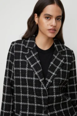 Fashion Oasis Mono Check Single Breasted Relaxed Coat Black