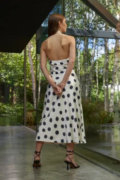 New Oasis Mono Spot Halter Neck Midi Dress White