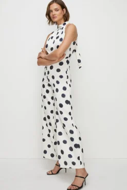 Outlet Oasis Mono Spot Satin Halter Neck Jumpsuit White
