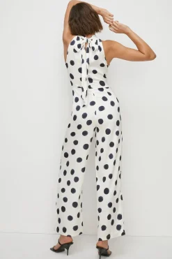 Outlet Oasis Mono Spot Satin Halter Neck Jumpsuit White