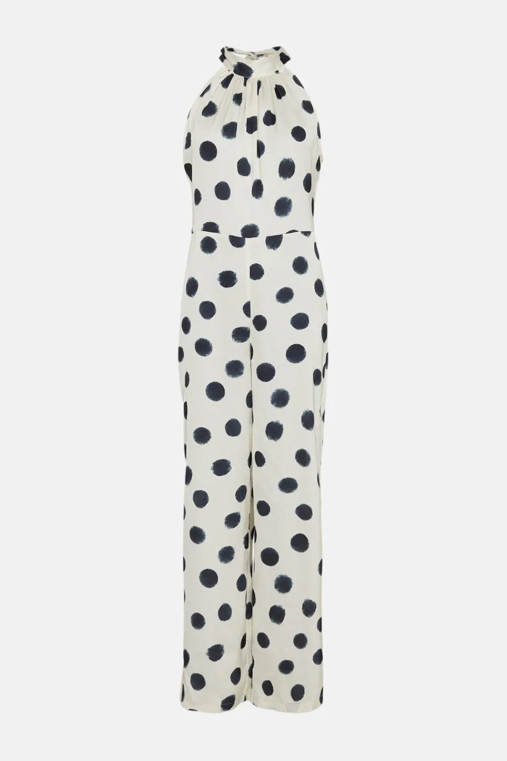 Outlet Oasis Mono Spot Satin Halter Neck Jumpsuit White