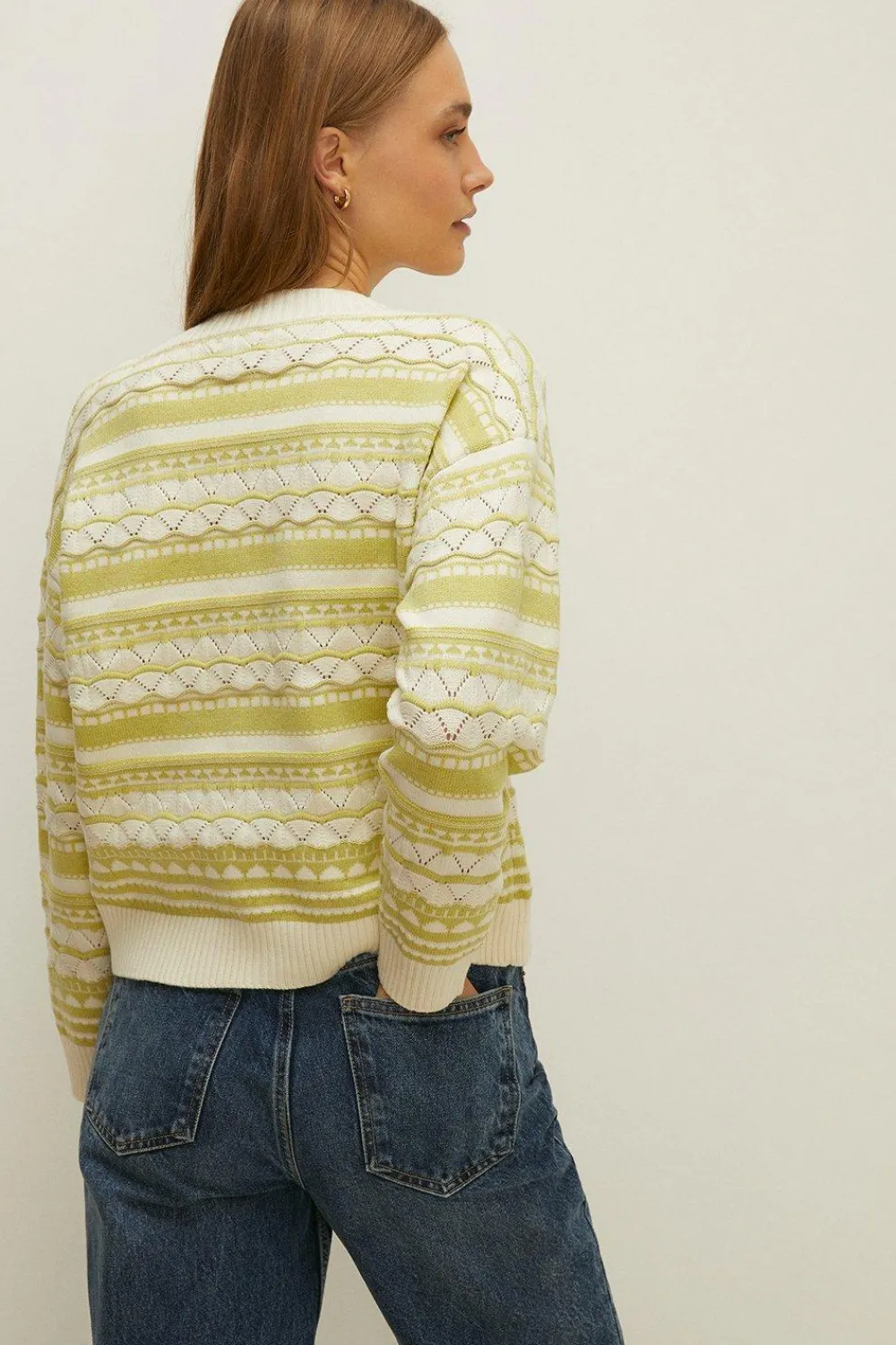 Hot Oasis Multi Stitch V Neck Cardigan Lime
