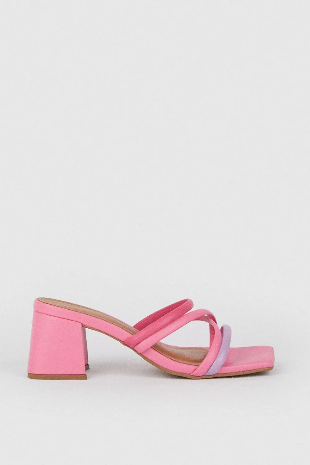 Hot Oasis Multi Strap Detail Mule Block Heel Pink