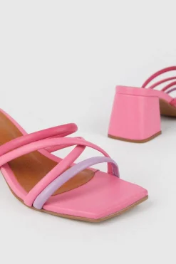 Hot Oasis Multi Strap Detail Mule Block Heel Pink