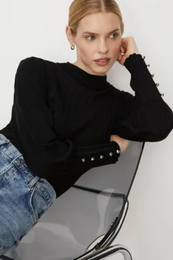 Sale Oasis Mutton Sleeve Crew Neck Rib Jumper Black
