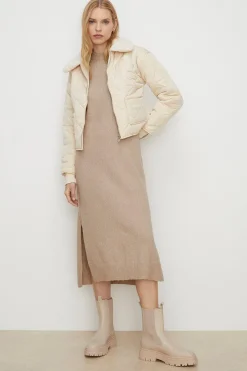 Fashion Oasis Nylon Quilt Zip Through Jacket Neutral