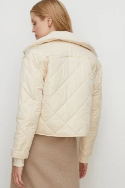 Fashion Oasis Nylon Quilt Zip Through Jacket Neutral