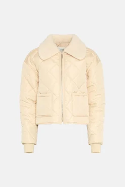 Fashion Oasis Nylon Quilt Zip Through Jacket Neutral