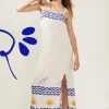 New Oasis X Charlie Taylor Embroidered Linen Mix Wave Sunshine Midi Dress Ivory