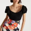 Clearance Oasis X Print Sisters Contrast Print Bow Midi Dress Mono