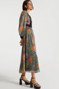 Fashion Oasis X Print Sisters Floral Lace Dobby Midi Dress Blackwhite