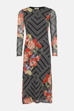 Discount Oasis X Print Sisters Geo Floral Mesh Midi Dress Black