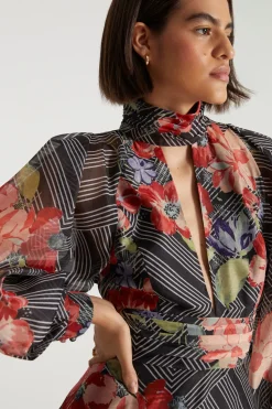 Online Oasis X Print Sisters Organza Keyhole Front Dress Mono