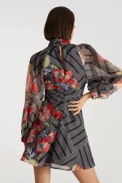 Online Oasis X Print Sisters Organza Keyhole Front Dress Mono