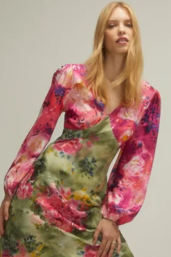 Hot Oasis X Tipperleyhill Mixed Floral V Neck Midi Dress Multi