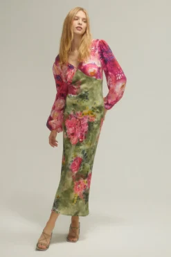 Hot Oasis X Tipperleyhill Mixed Floral V Neck Midi Dress Multi
