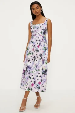 Outlet Oasis Ombre Floral Printed Ottoman Twill Midi Dress Purple