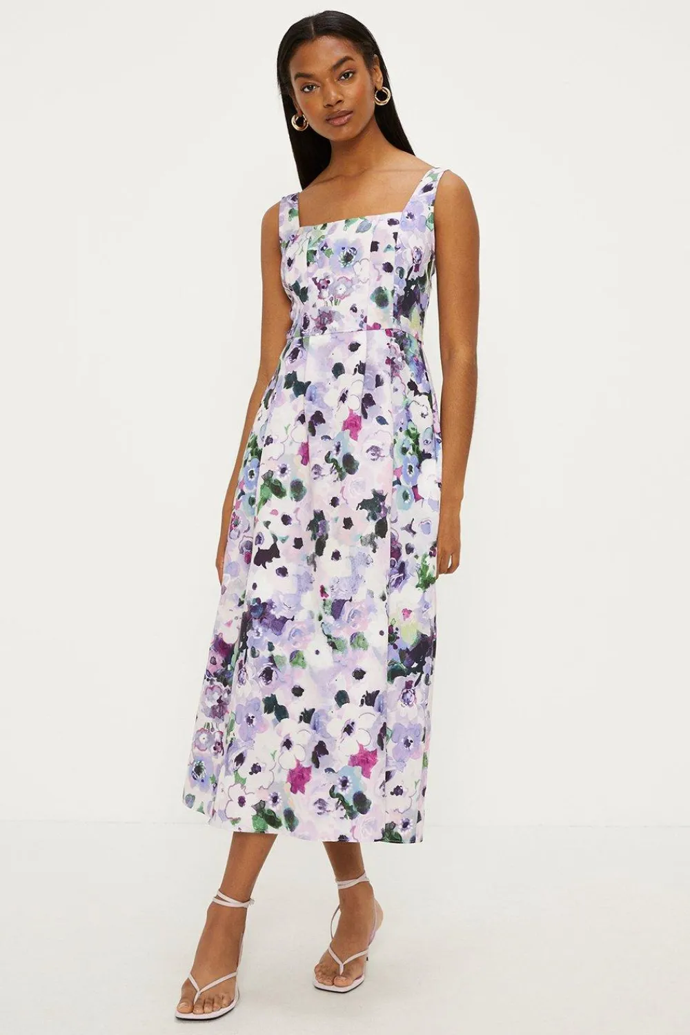 Outlet Oasis Ombre Floral Printed Ottoman Twill Midi Dress Purple