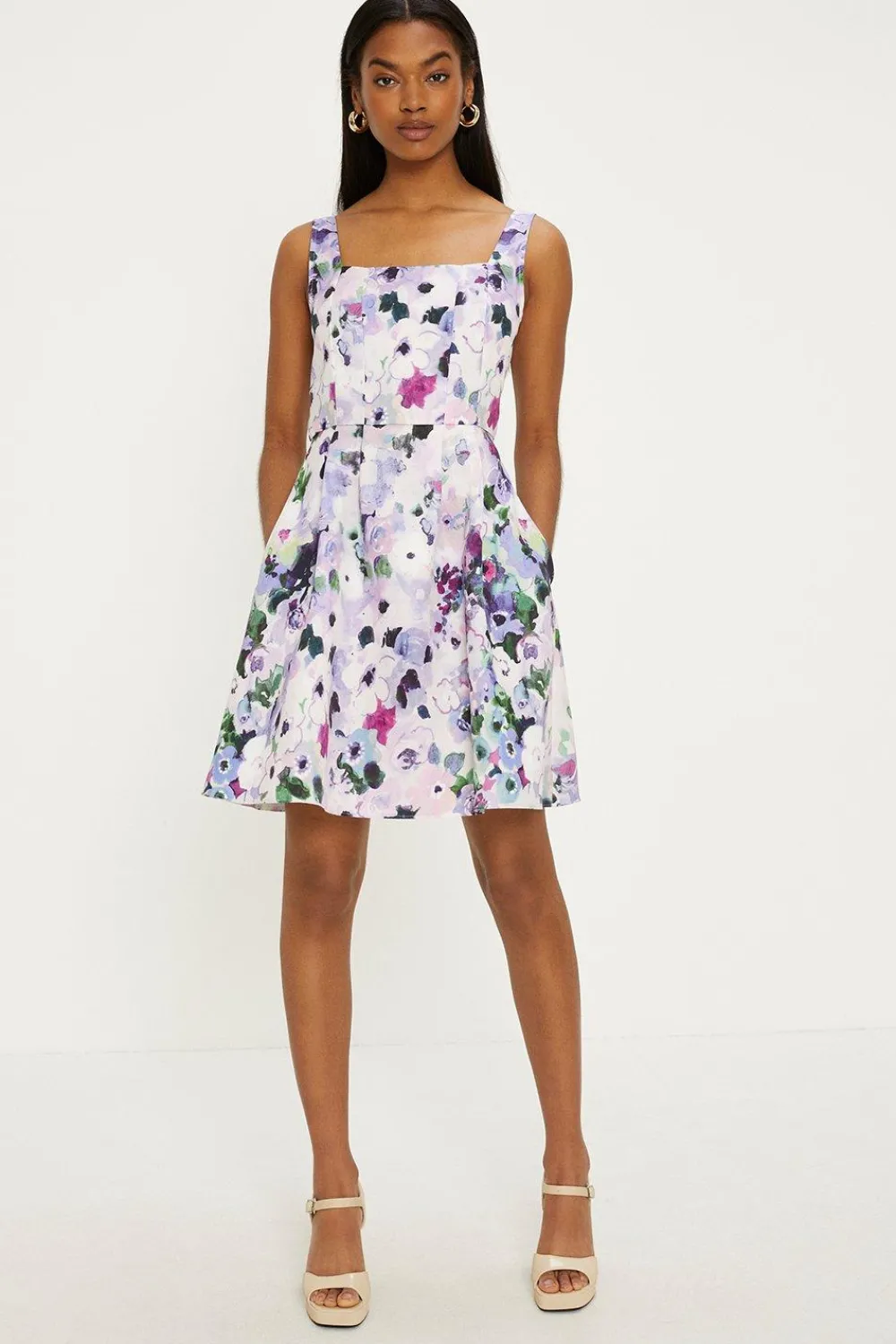 Online Oasis Ombre Floral Printed Ottoman Twill Mini Dress Purple