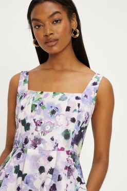 Outlet Oasis Ombre Floral Printed Ottoman Twill Midi Dress Purple