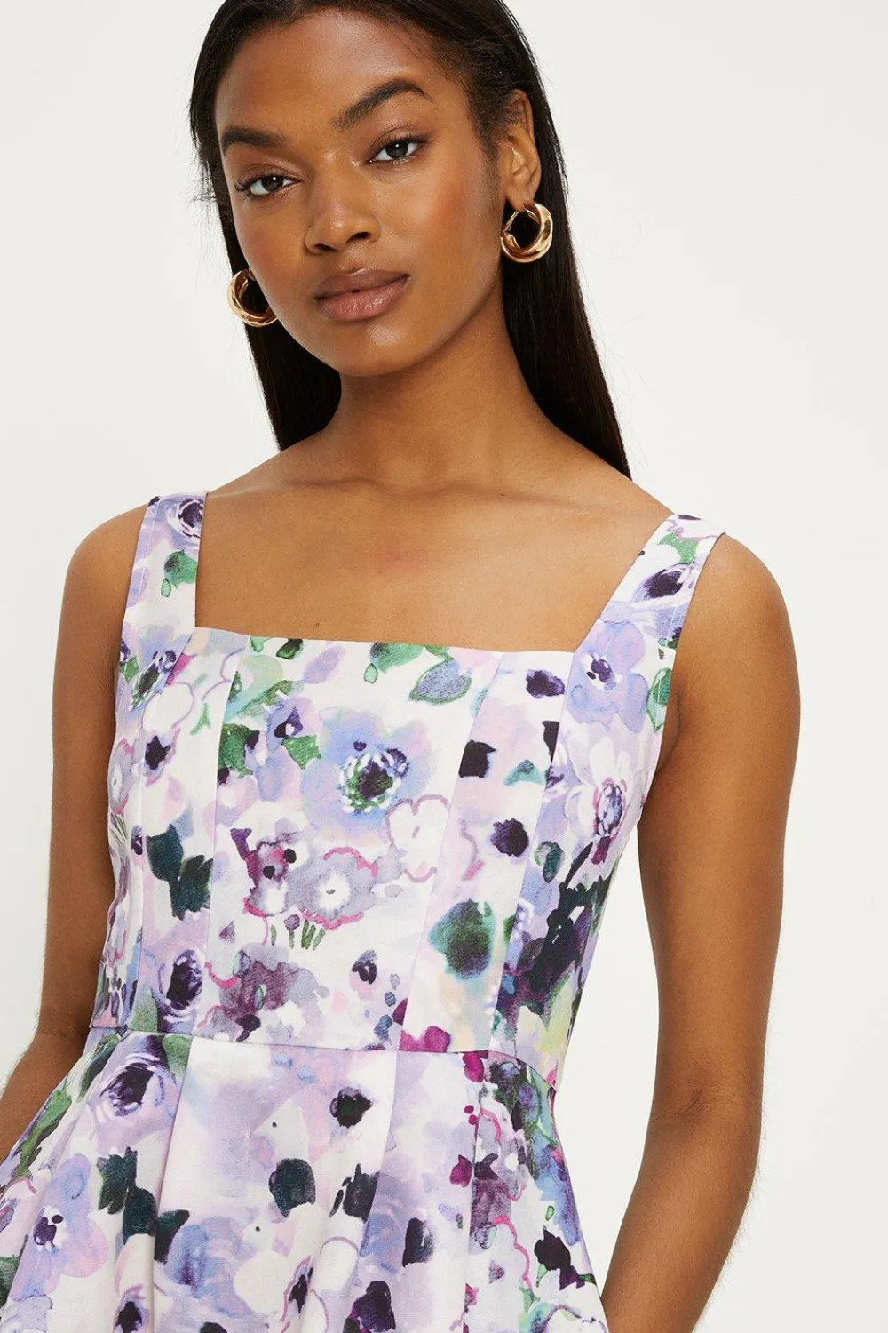 Outlet Oasis Ombre Floral Printed Ottoman Twill Midi Dress Purple