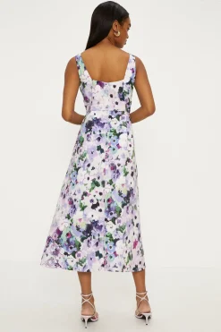 Outlet Oasis Ombre Floral Printed Ottoman Twill Midi Dress Purple