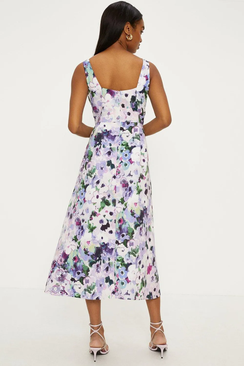 Outlet Oasis Ombre Floral Printed Ottoman Twill Midi Dress Purple