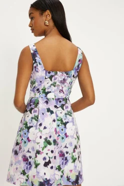 Online Oasis Ombre Floral Printed Ottoman Twill Mini Dress Purple