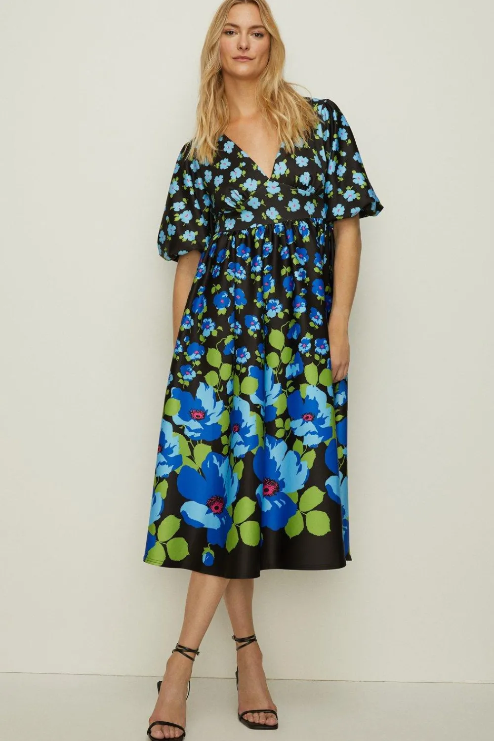Discount Oasis Ombre Floral Puff Sleeve Scuba Midi Dress Black