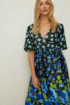 Discount Oasis Ombre Floral Puff Sleeve Scuba Midi Dress Black