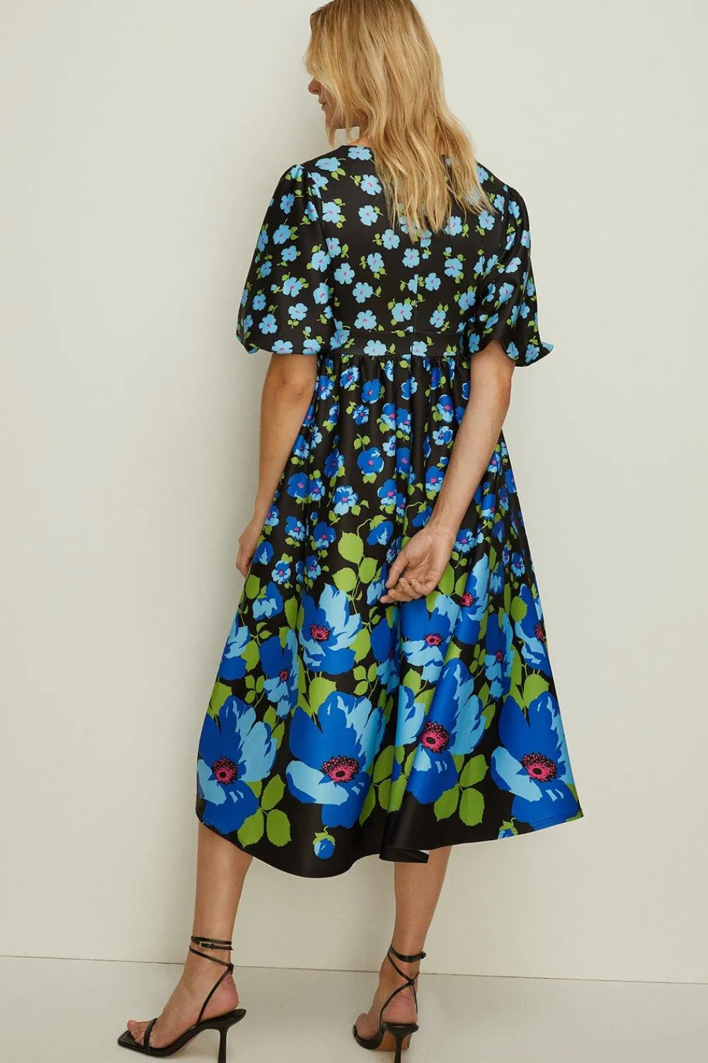 Discount Oasis Ombre Floral Puff Sleeve Scuba Midi Dress Black