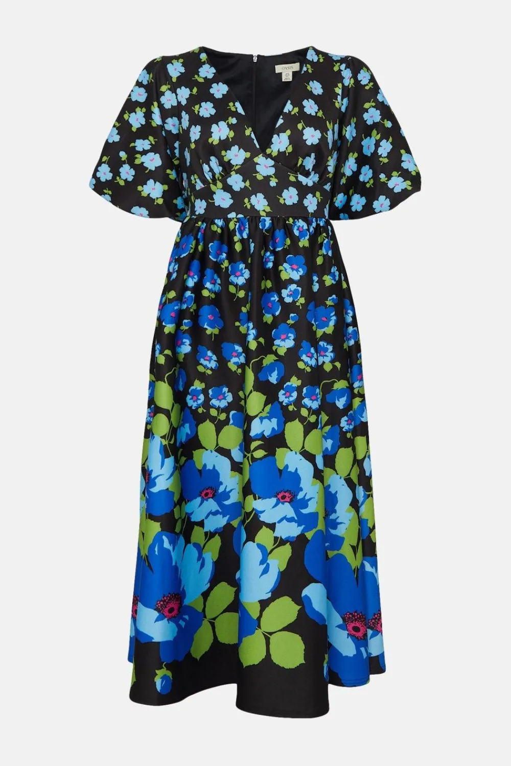 Discount Oasis Ombre Floral Puff Sleeve Scuba Midi Dress Black