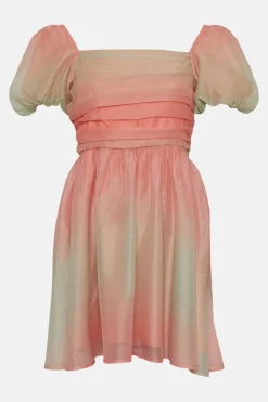 Online Oasis Ombre Ruched Detail Organza Skater Dress Apricot