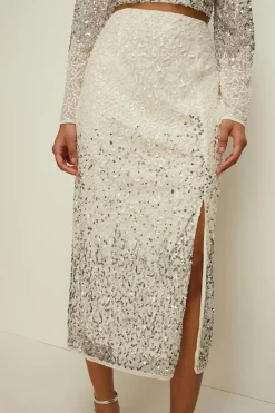 Sale Oasis Ombre Sequin Midi Skirt Silver
