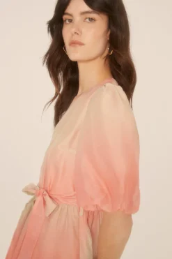 Fashion Oasis Ombre Wrap Organza Midi Dress Apricot