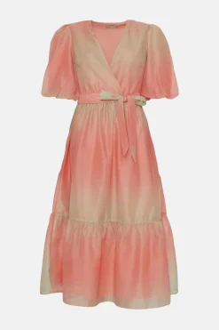 Fashion Oasis Ombre Wrap Organza Midi Dress Apricot