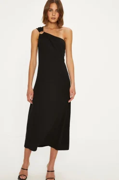 Sale Oasis One Shoulder Ring Detail Scuba Midi Dress Black