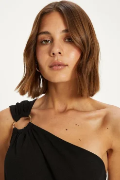 Sale Oasis One Shoulder Ring Detail Scuba Midi Dress Black