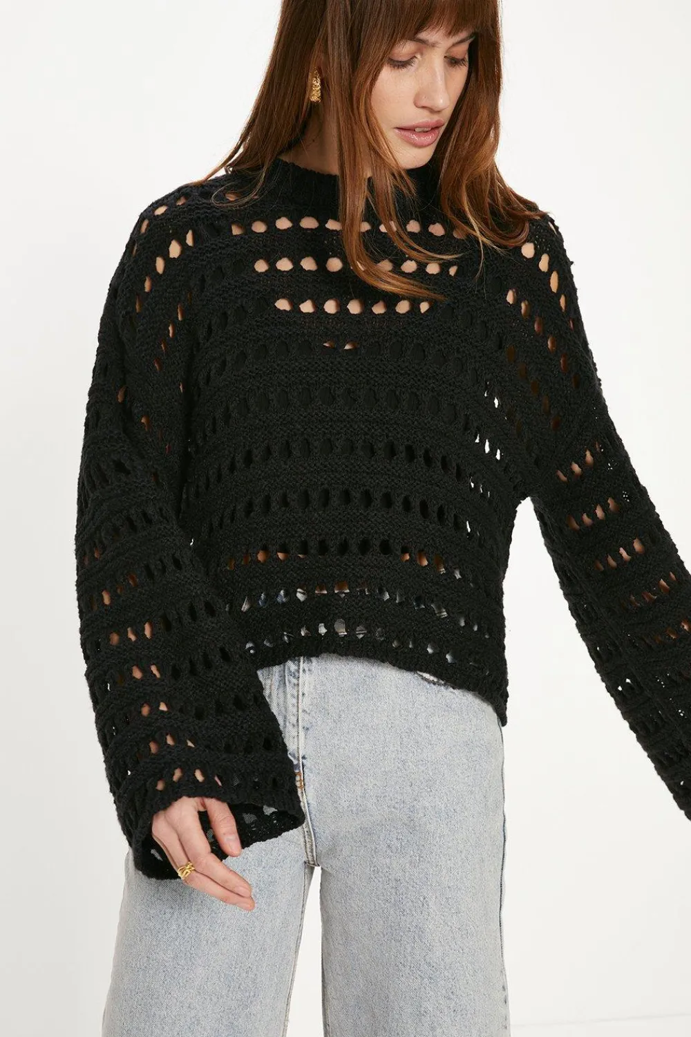 Hot Oasis Open Stitch Pointelle Jumper Ecru