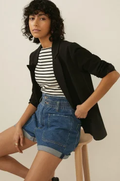 Discount Oasis Organic Cotton Stripe Slash Neck Top Navy