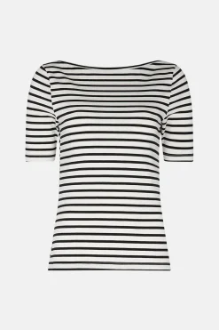 Discount Oasis Organic Cotton Stripe Slash Neck Top Navy