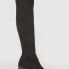 Hot Oasis Over The Knee Pu Block Heeled Boot Black