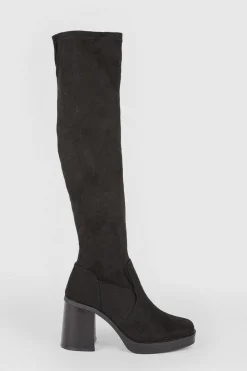 Hot Oasis Over The Knee Pu Block Heeled Boot Black