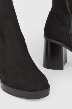 Hot Oasis Over The Knee Pu Block Heeled Boot Black