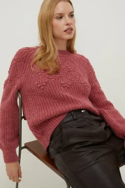 Fashion Oasis Oversized Bobble And Pointelle Stitch Jumper Purple