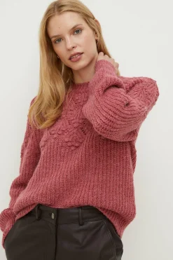 Fashion Oasis Oversized Bobble And Pointelle Stitch Jumper Purple