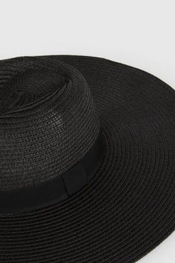 Sale Oasis Oversized Fedora Straw Hat Black