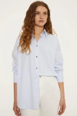 Hot Oasis Oversized Poplin Pinstripe Shirt Blue